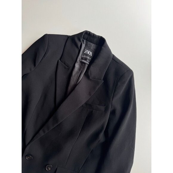 ZARA Black Crepe Double Breasted Oversized Cocoon Blazer Suit Jacket, Size M - Picture 6 of 13